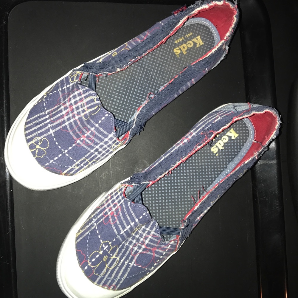 Keds size 8.5 slipon flower denim blue sneaker EUC